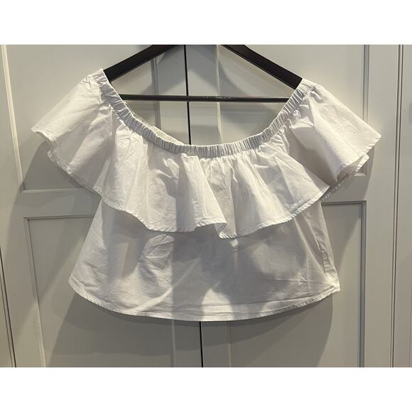Forever 21 Off-the-shoulder ruffled crop top Sz. L white NWOT - Picture 1 of 7